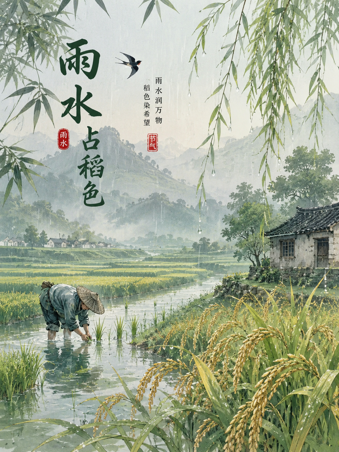 雨水占稻色
