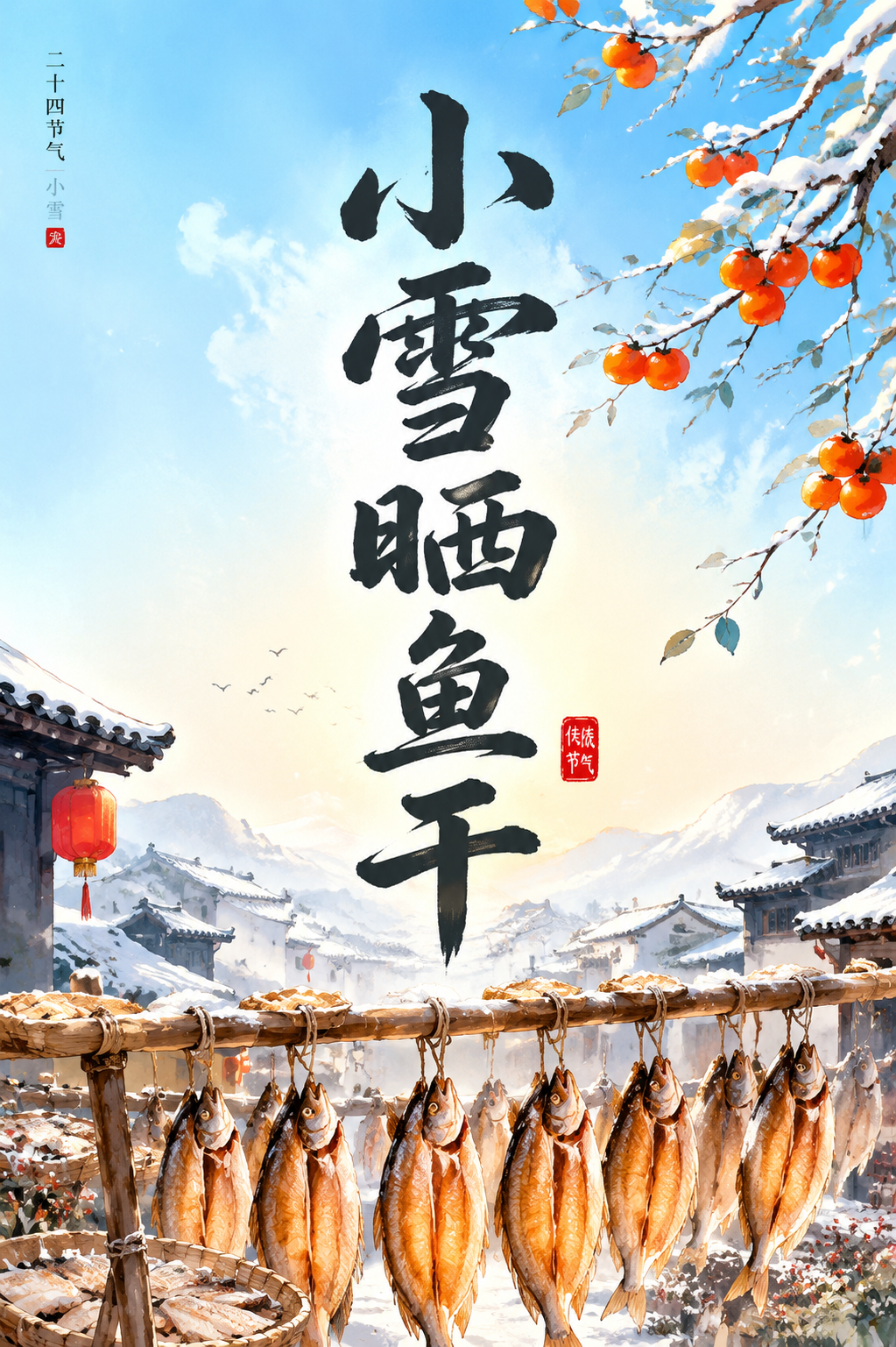 小雪晒鱼干