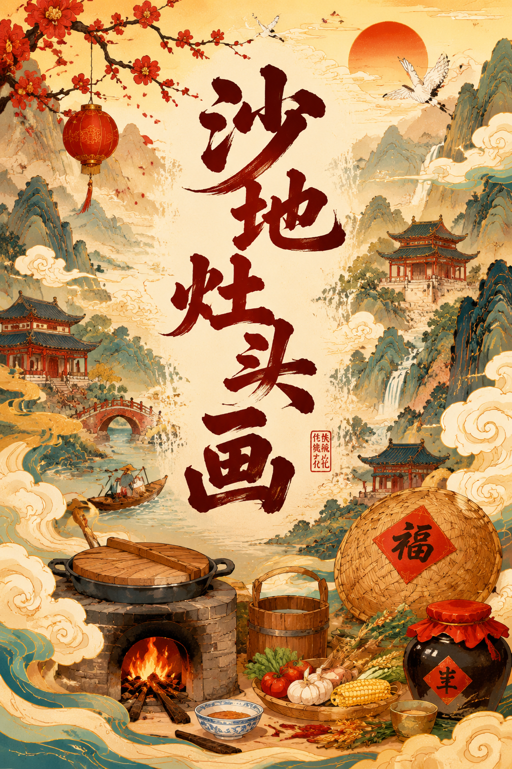 沙地灶头画