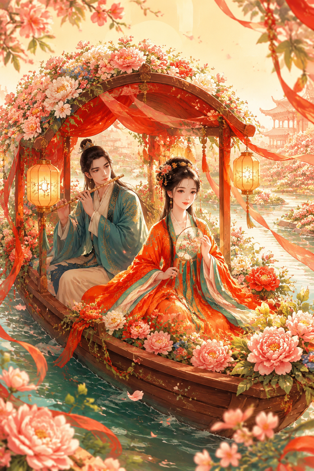 双人花船